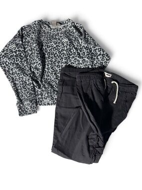Roxy Girls Bundle Leopard Sweater & Black Cargo Jogger Pants Size XL (14)